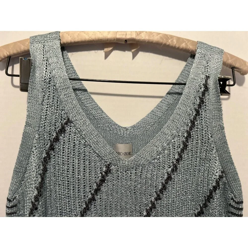 NIC+ZOE Sleeveless Sweater Tank Top PS Petite Small Green Knit Metallic Striped - Picture 7 of 9